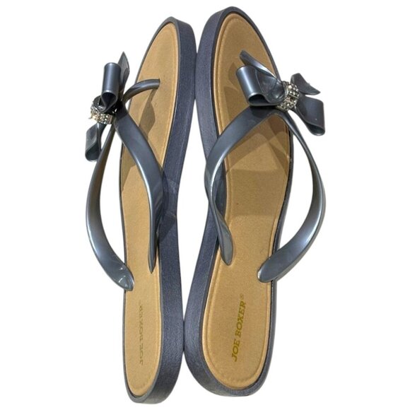 Joe Boxer Silver Flip Flops with Bow and Rhinestone Detail Size 7/8 - Picture 4 of 8